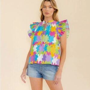 Colorful Ruffle Sleeve Women's Top